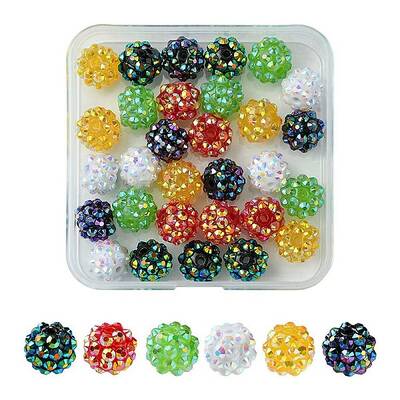 30Pcs 6 Colors Resin Rhinestone Beads