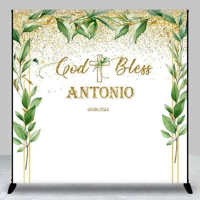 Custom God Bless Greenery White Baptism Backdrop - Aperturee