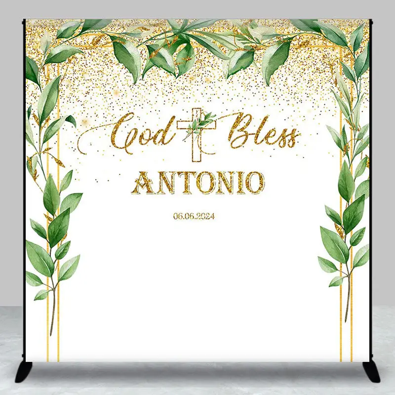 Custom God Bless Greenery White Baptism Backdrop - Aperturee
