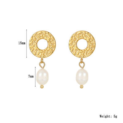 Golden Circle Pendant with Freshwater Pearl Earrings for Women
