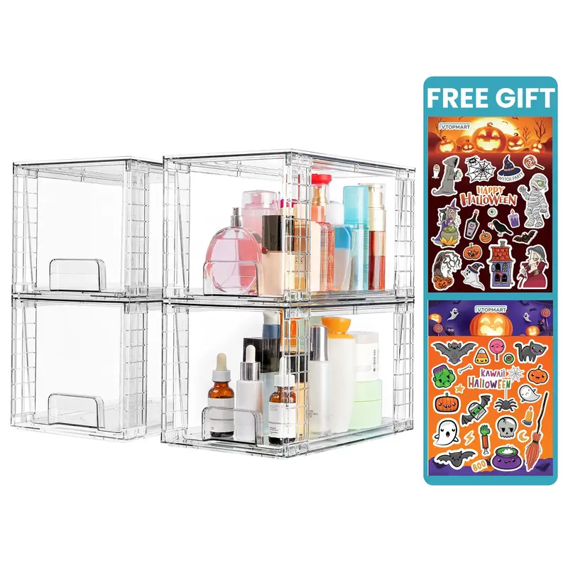 [Live Only] Vtopmart 4-12 Pack Transparent Stackable Drawer Organizer for Kitchen, Pantry, Makeup, Bathroom Storage Bins