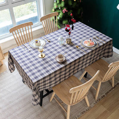Retro Nordic Plaid Grey Check Holiday Tablecloth - Aperturee