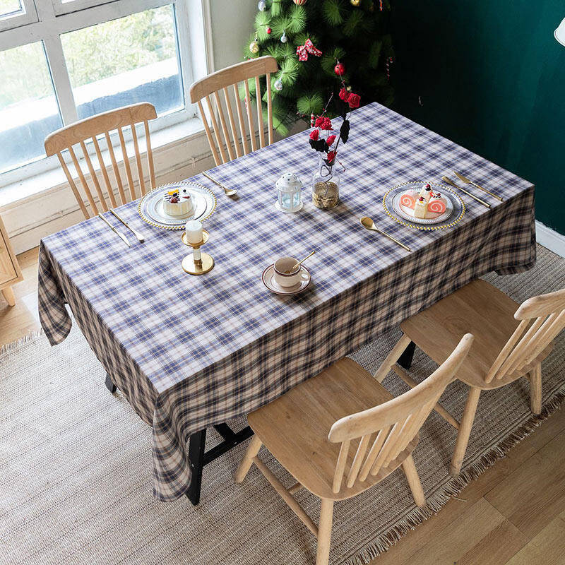 Retro Nordic Plaid Grey Check Holiday Tablecloth - Aperturee