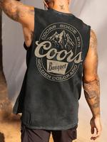 Men's Mountain & Letter Print Vintage Tank Top, Loose Casual Street Sleeveless Top for Summer, Men's Top for Daily Wear, Sock...
