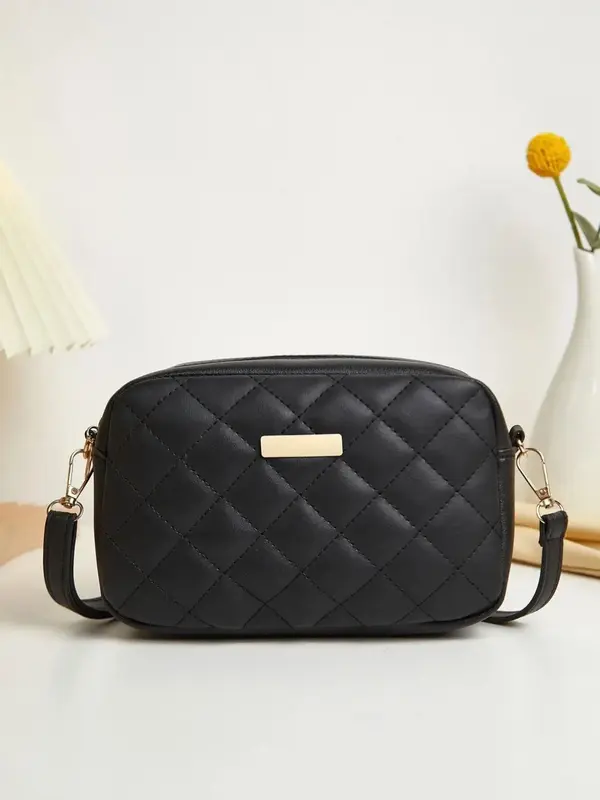 Summer Fashion Geometric Zipper Crossbody Bag, Vintage Check Quilted Pattern Pu Leather Small Designer Square Bag for Daily U...