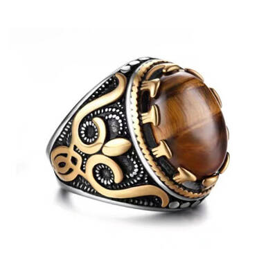 Natural Tiger Eye Oval Finger Ring