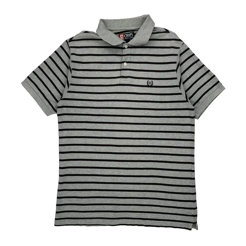 Chaps Ralph Lauren Striped Polo Shirt - Medium Grey Cotton