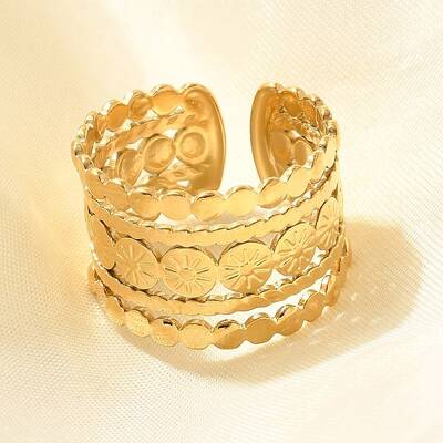 304 Stainless Steel Multi-layer Open Cuff Rings for Women