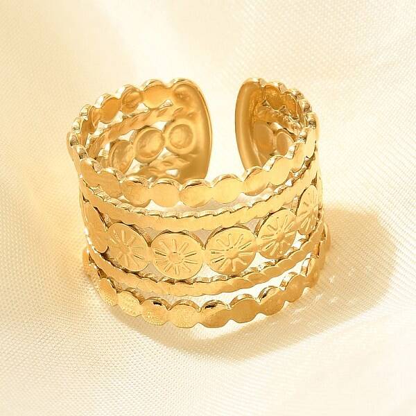 304 Stainless Steel Multi-layer Open Cuff Rings for Women