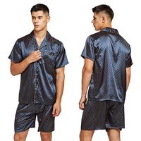 Tony & Candice Men Silk Short Sleeve Pajamas with Shorts, Satin Pajama Sets Summer Sleepwear
