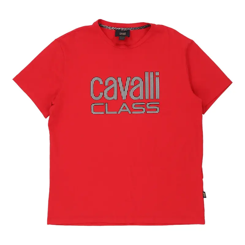 Cavalli Class Spellout T-Shirt - 2XL Red Cotton Blend
