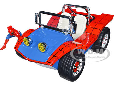 Dune Buggy Red and Blue with Graphics and Spider-Man Diecast Figure \