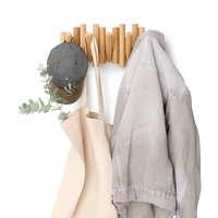 UMBRA Picket Wall Hook: 5 Flip-Down Hooks for Wall-Mounted Storage, Beveled Pine Wood Dowels, Real Wood Material