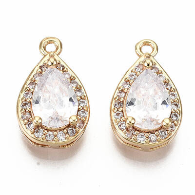 Brass Micro Pave Clear Cubic Zirconia Charms