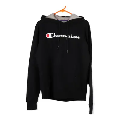 Champion Spellout Hoodie - Small Black Cotton Blend
