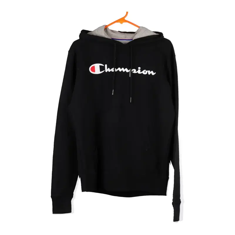 Champion Spellout Hoodie - Small Black Cotton Blend
