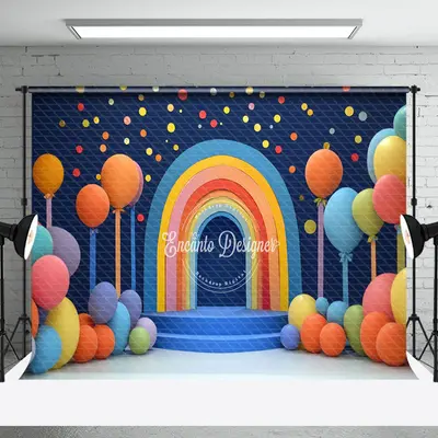 Colorful Boho Rainbow Dot Balloom Cake Smash Backdrop - Aperturee