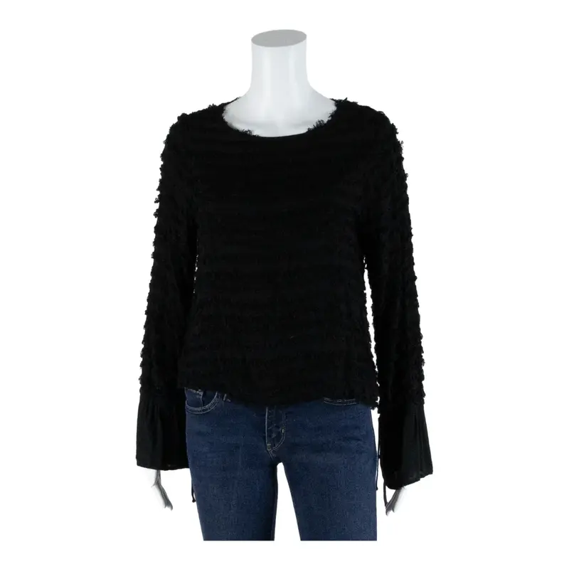 ZARA BASIC Tie Back Black Striped Long Sleeve Top Womens S