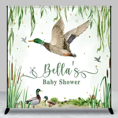 Spring Scene Duck Custom Name Baby Shower Backdrop - Aperturee