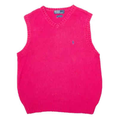 POLO RALPH LAUREN Womens Vest Pink V-Neck Tight Knit Sleeveless S