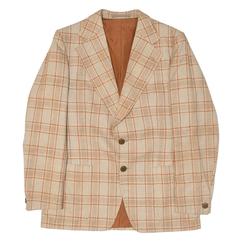 SCHEERYEX Mens Blazer Jacket Beige Plaid M