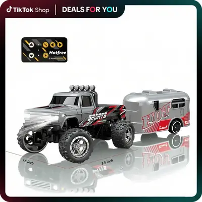 Hotfree 1/64 Mini RC Monster Truck with RV 2.4GHz Remote Control USB-C Rechargeable All-Terrain Racing Car for Kids Boys & Da...