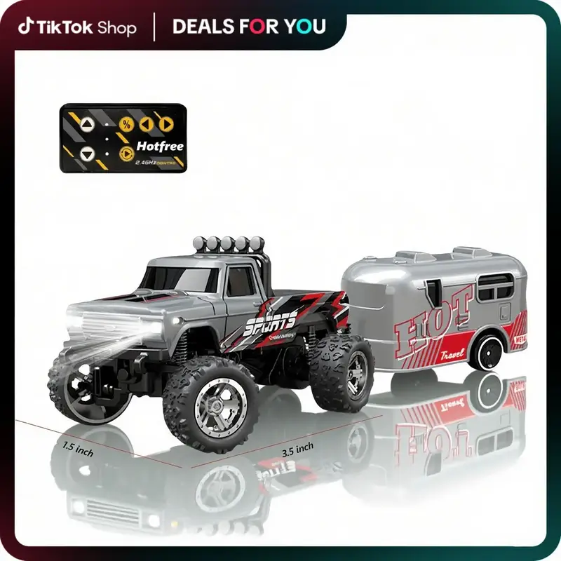 Hotfree 1/64 Mini RC Monster Truck with RV 2.4GHz Remote Control USB-C Rechargeable All-Terrain Racing Car for Kids Boys & Da...