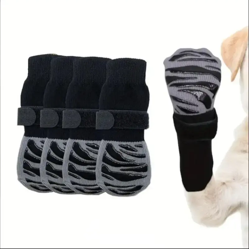 Zebra Pattern Dog Socks, 4 Counts/set Adjustable Double-sided Adhesive Non-slip Dog Socks, Pet Socks for Dogs & Cats