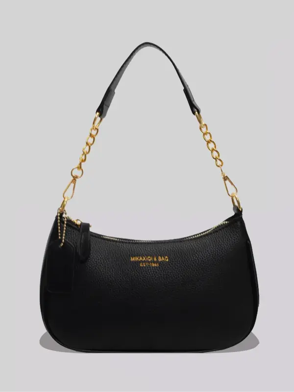 Women's Elegant Letters Print Shoulder Bag, Trendy Chain Decor Adjustable Crossbody Bag, Fashionable Shoulder Bag for Daily U...