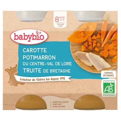 Babybio Midi Jars - 8 + months - Carrot, Pumpkin, Trout - ORGANIC 2X200G