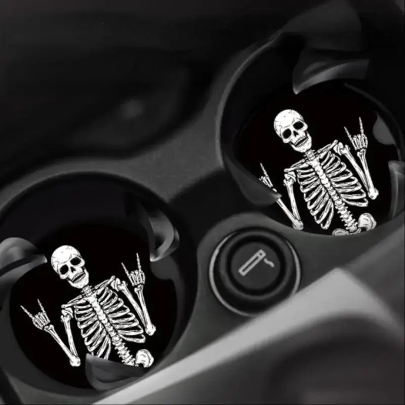 Skull Hand Pattern Car Coaster, 1 Pair Non-slip Car Cup Holder Coaster, Universal Car Interior Decoration Coasters