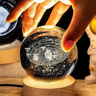 3D Crystal Ball Night Light ,gift for Father's Day Box Packaging Galaxy/Solar System/Saturn/Moon Glowing Crystal Ball Nightli...