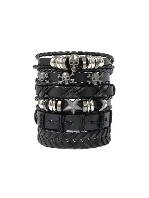 Punk Star & Skull Charm Bracelet Bundles Kit, Unisex Stack Bracelet, Rock Roll Matching Jewelry for Gift, Streetwear Accessor...