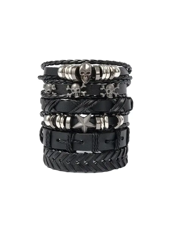 Punk Star & Skull Charm Bracelet Bundles Kit, Unisex Stack Bracelet, Rock Roll Matching Jewelry for Gift, Streetwear Accessor...