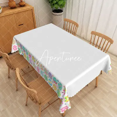 Aperturee Pink Easter Egg White Rectangle Tablecloth For Party Decor, 52 x 70 inch, 30.82 USD, rectangle tablecloths, ZJY0495...