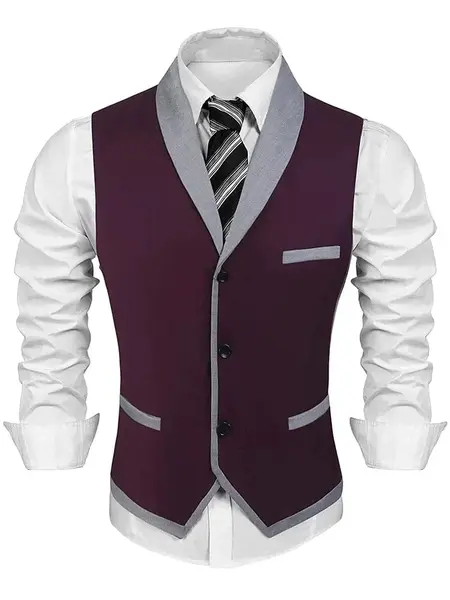 Buttons V-neck Suit Vest (US Only), Wine Red / XL
