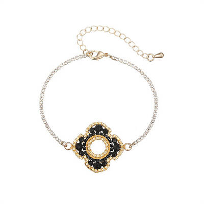 Glass Seed Beaded Flower Link Bracelet with Golden Stainless Steel Chains