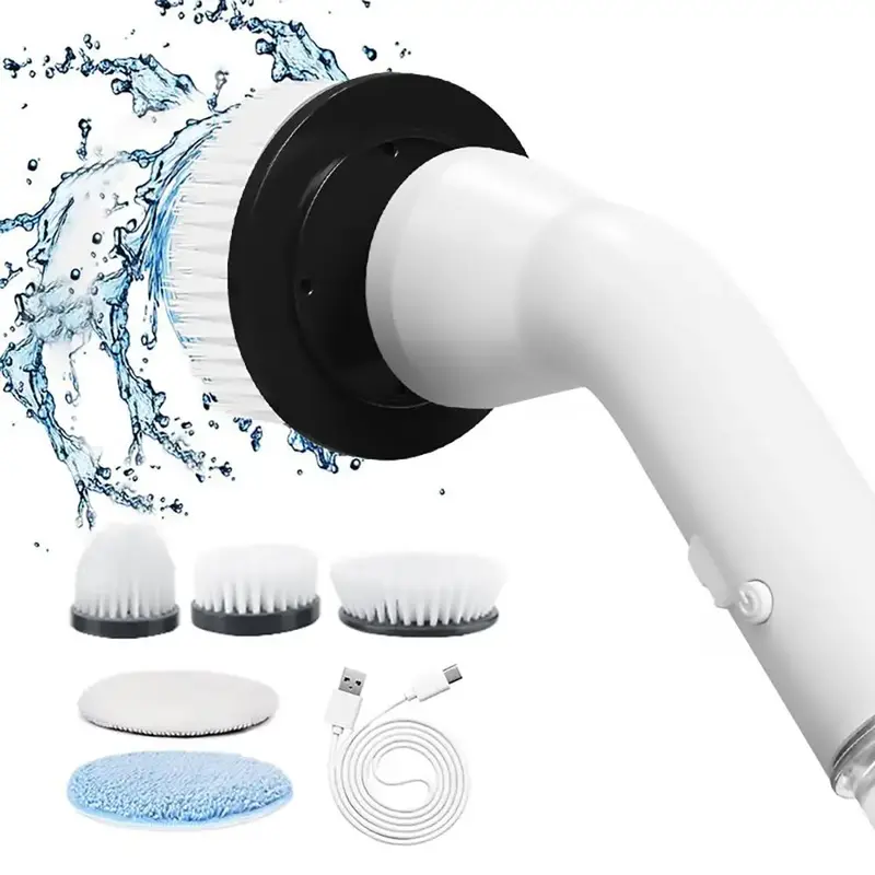 Electric Spin Scrubber, 1 Count USB Rechargeable Cleaning Brush with 5 Replaceable Brush Heads, Multifunctional Handheld Ho...