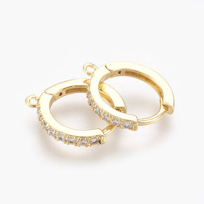 Brass Micro Pave Cubic Zirconia Huggie Hoop Earring Findings