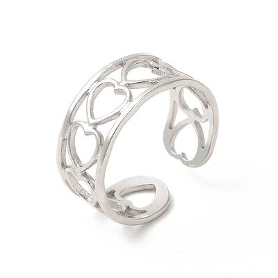 Non-Tarnish 304 Stainless Steel Hollow Out Heart Open Cuff Ring for Women