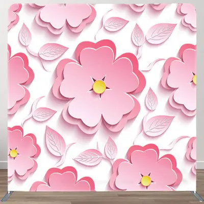 Aperturee 3D Pink Flowersn White Fabric Party Backdrop Cover - Aperturee