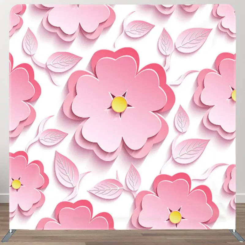 Aperturee 3D Pink Flowersn White Fabric Party Backdrop Cover - Aperturee