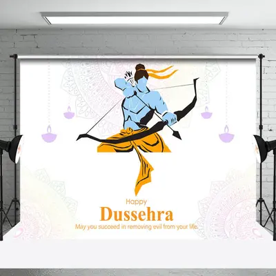 Aperturee White Rama Crossbow Arrow Happy Dussehra Backdrop | Custom Backdrop For Party | Custom Party Backdrop Wall | Custom...
