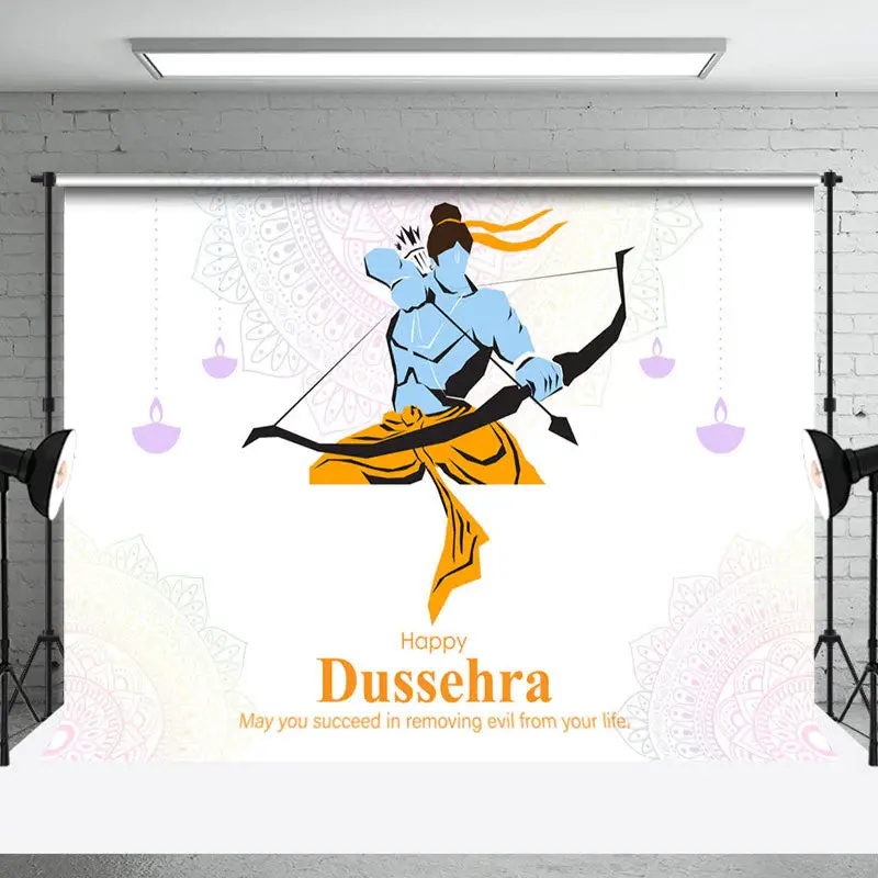 Aperturee White Rama Crossbow Arrow Happy Dussehra Backdrop | Custom Backdrop For Party | Custom Party Backdrop Wall | Custom...