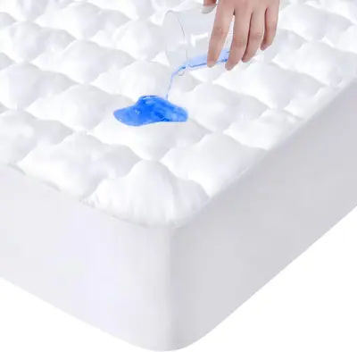 Biloban Waterproof Quilted Mattress Pad Mattress Protector - Ultra-Soft Breathable Fluffy Mattress Topper Cover Solid Color F...