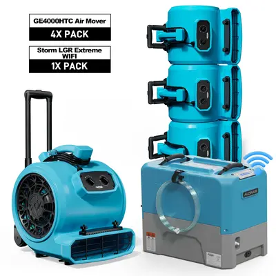 Alorair Commercial Water Damage Restoration Equipment, 1 x Storm LGR Extreme WIFI Dehumidifier, 4 x GE4000HTC Air Mover Combo...