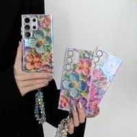 Blue Rhinrhinous Oil Painting Green  Flower  Fashion Phone case for S24ultra/ S23ultra Fall Resistant