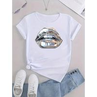 Cotton short sleeve T-shirt [casual comfort]'s fashionable lip print T-shirt-Casual & sporty round neck short sleeve, comfort...