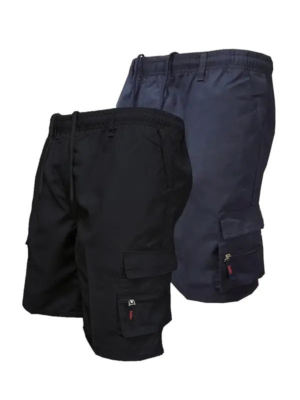 Men's Solid Drawstring Waist Cargo Shorts, Casual Regular Fit Elastic Waist Multi-pocket Shorts for Outdoor, Men's Street Wea...