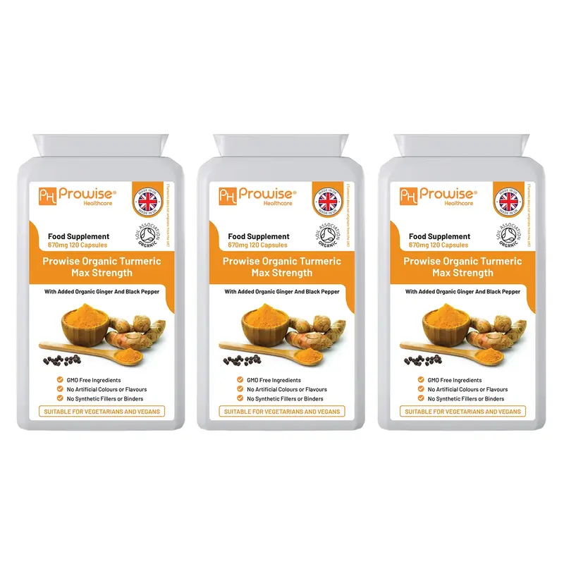 Organic Turmeric (Pack of 3) Curcumin with added Black Pepper & Ginger 670mg (Certified Organic Turmeric Capsules) | Suitable...